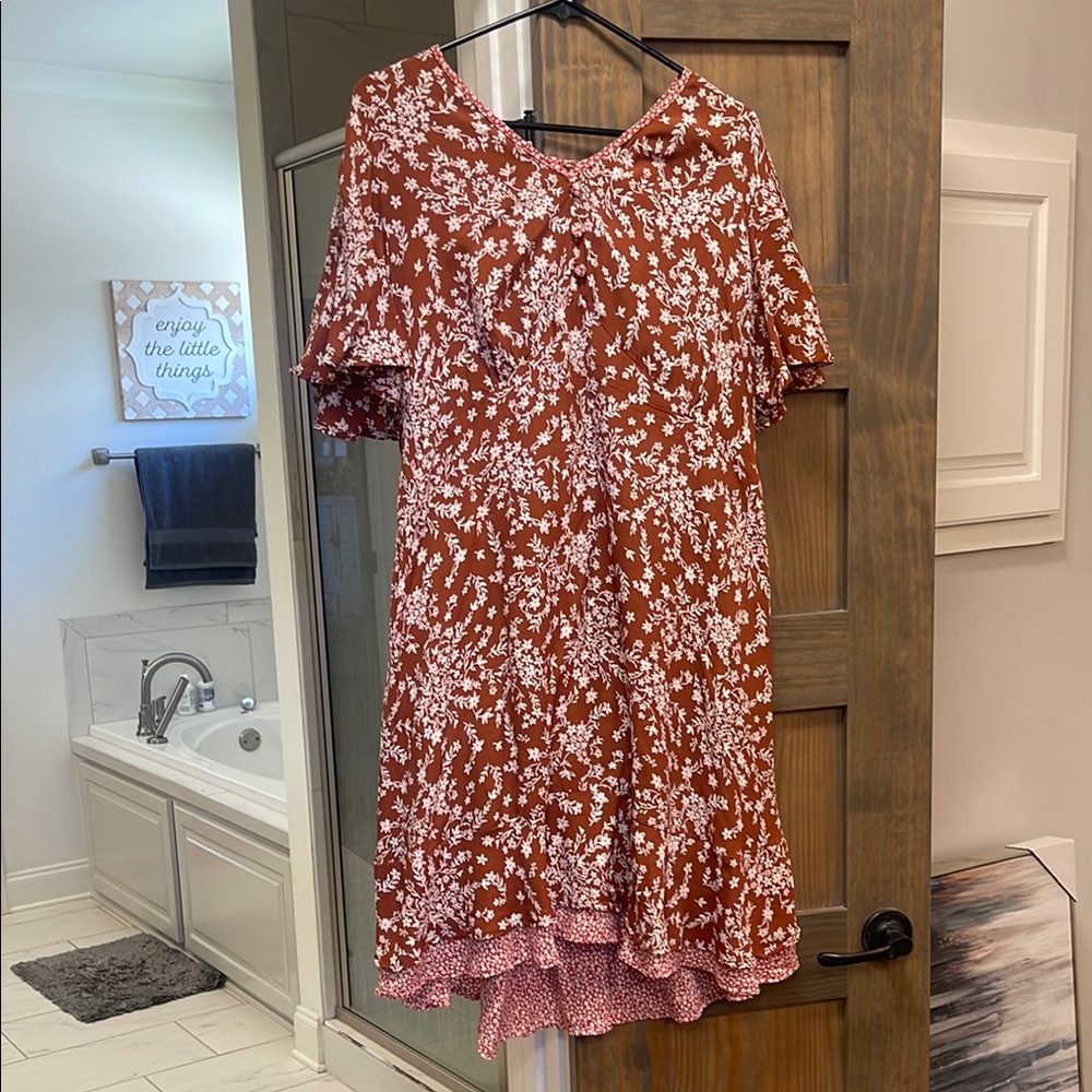 Floral Rust and White Dress